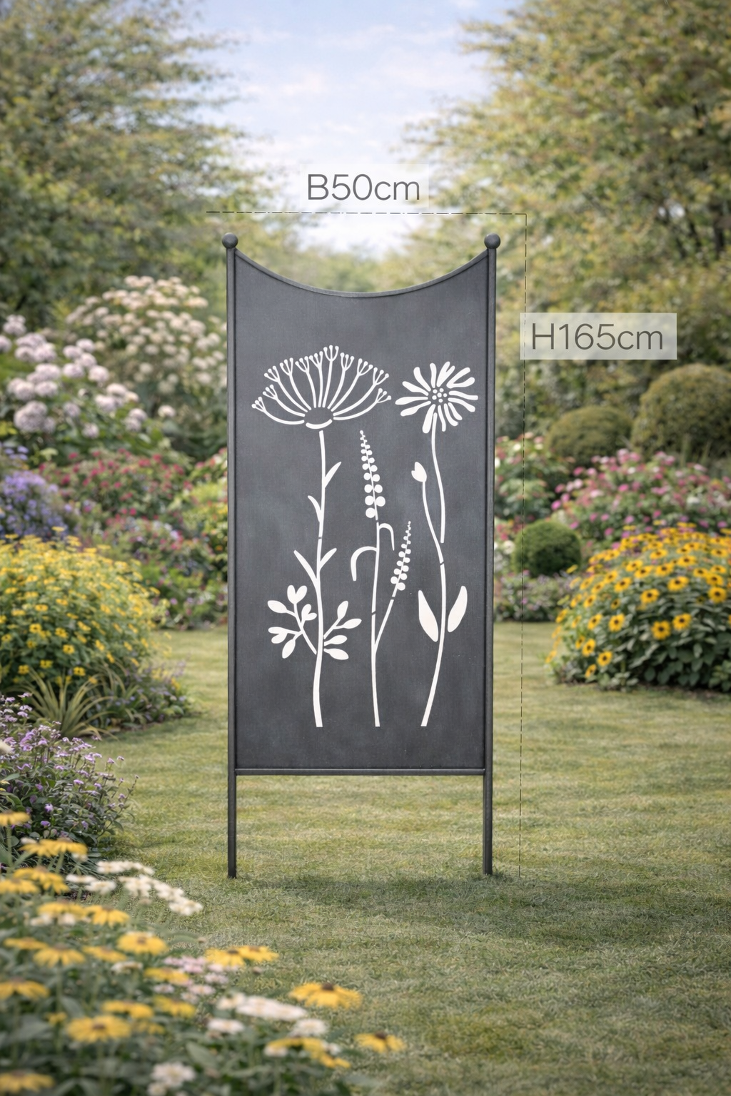 Stele Metall grau Sichtschutz "Wildblume" Windschutz in 2 Größen wählbar
