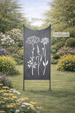 Lade das Bild in den Galerie-Viewer, Stele Metall grau Sichtschutz "Wildblume" Windschutz in 2 Größen wählbar
