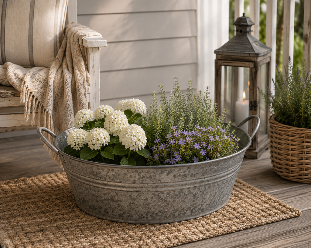 Zinkwanne Lena Pflanzschale mit Henkel – 53 x 53 x 20 cm – Dekoschale aus Zink für Garten, Balkon & Terrasse