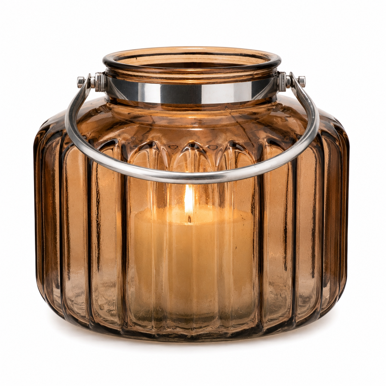 Glas-Windlicht mit Henkel, Braun, Ø 27 cm x H 22 cm Dekorative Laterne für Garten, Terrasse, Balkon und Wohnbereich
