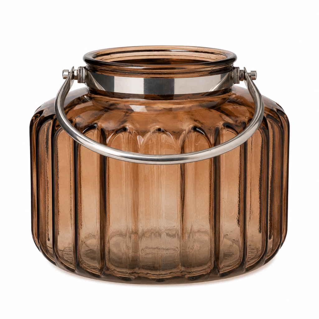 Glas-Windlicht mit Henkel, Braun, Ø 27 cm x H 22 cm Dekorative Laterne für Garten, Terrasse, Balkon und Wohnbereich