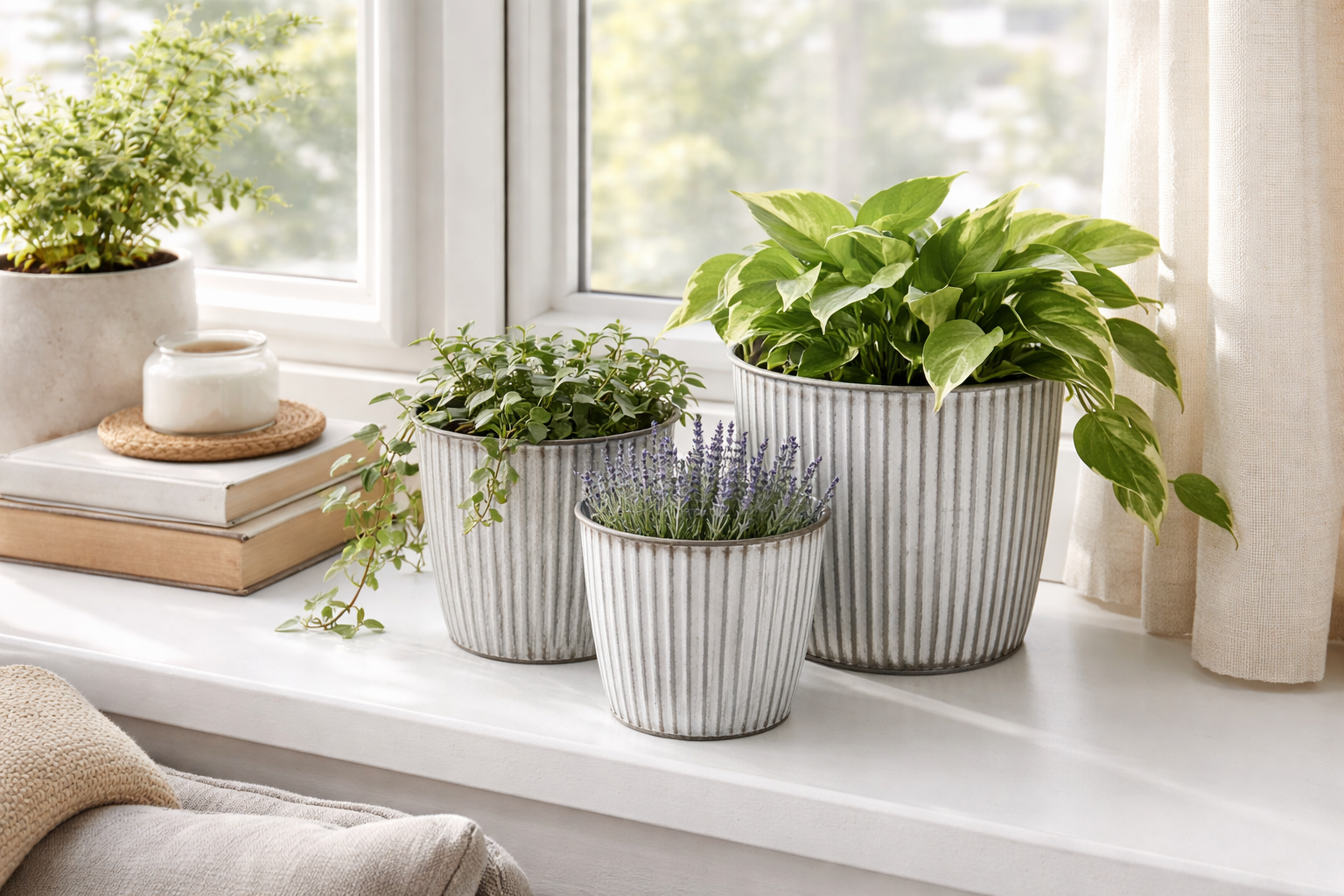 Metall Topf Übertopf Blumentopf 3er Set weiß/grau Ø16+18+20cm Pflanzgefäß