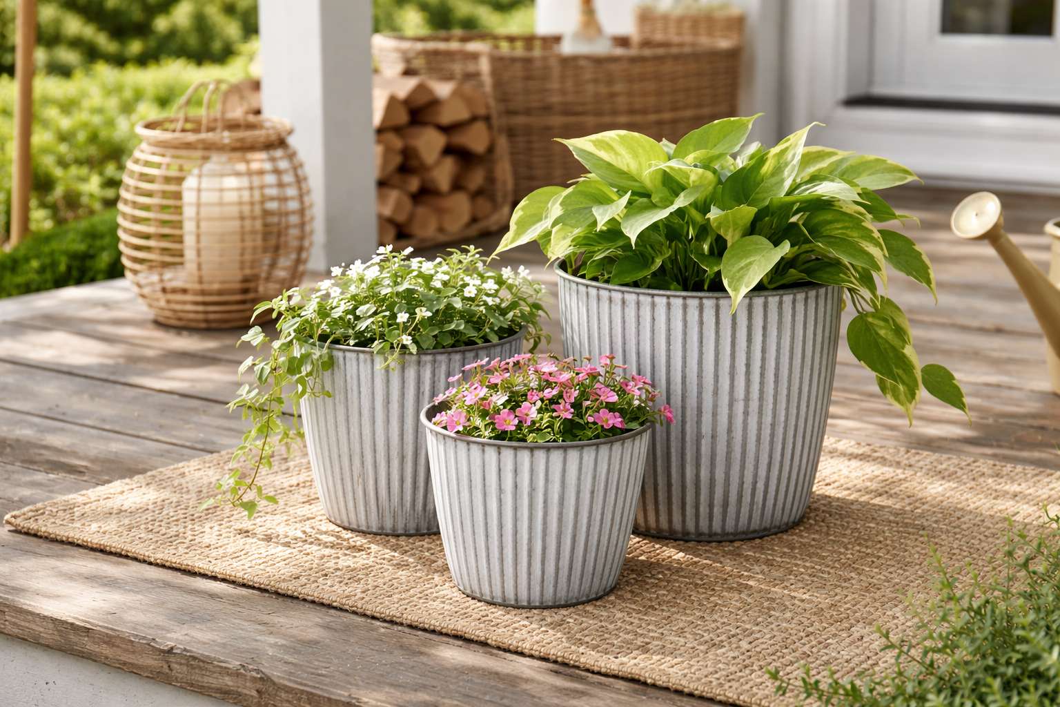 Metall Topf Übertopf Blumentopf 3er Set weiß/grau Ø16+18+20cm Pflanzgefäß