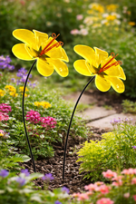 Lade das Bild in den Galerie-Viewer, Sonnenfänger Ringelblume am Swingstab 2erSet Gartenstecker Ø14cm H84cm gelb Stecker Garten
