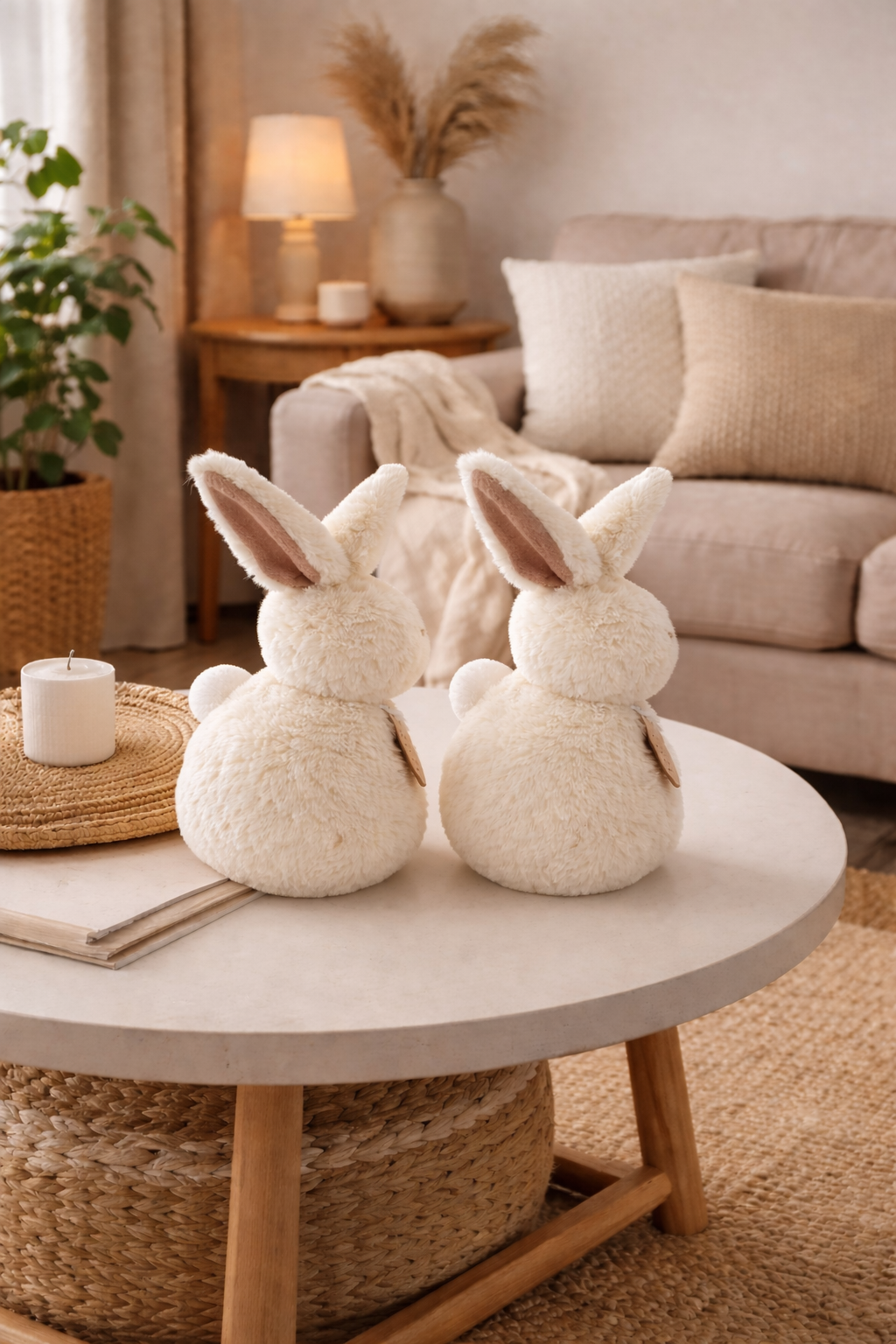 Plüschhase 2erSet Weiß – Deko-Hase aus Plüsch, 18 × 8 × H27 cm – Oster- & Frühlingsdekoration für Wohnbereich