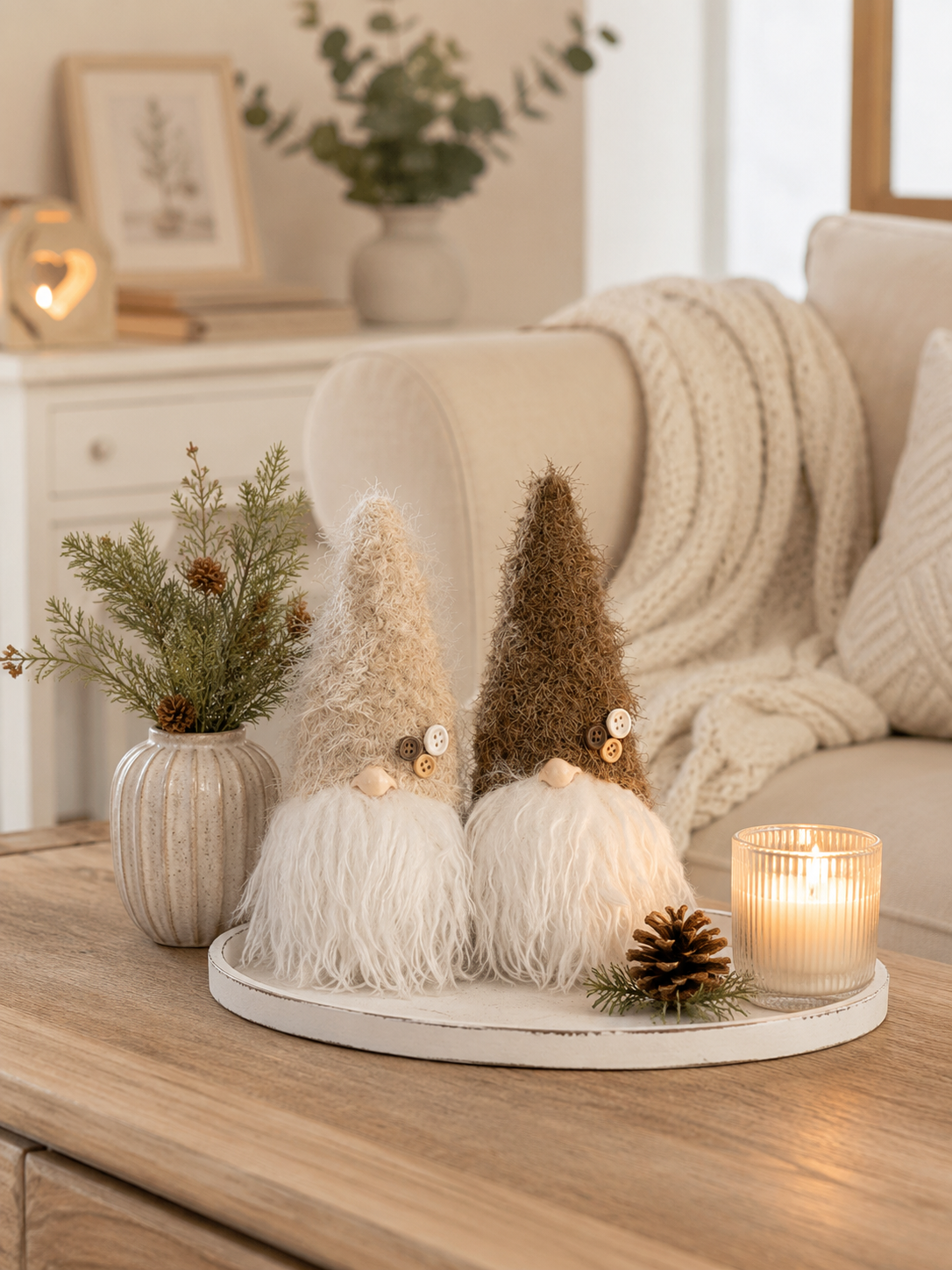 Wichtel Weihnachtswichtel Ø7x7cm H18cm Polyester/Stoff 2farbig sort. Weihnachtsdeko natur/braun Herbst Weihnachten Skulptur Figur