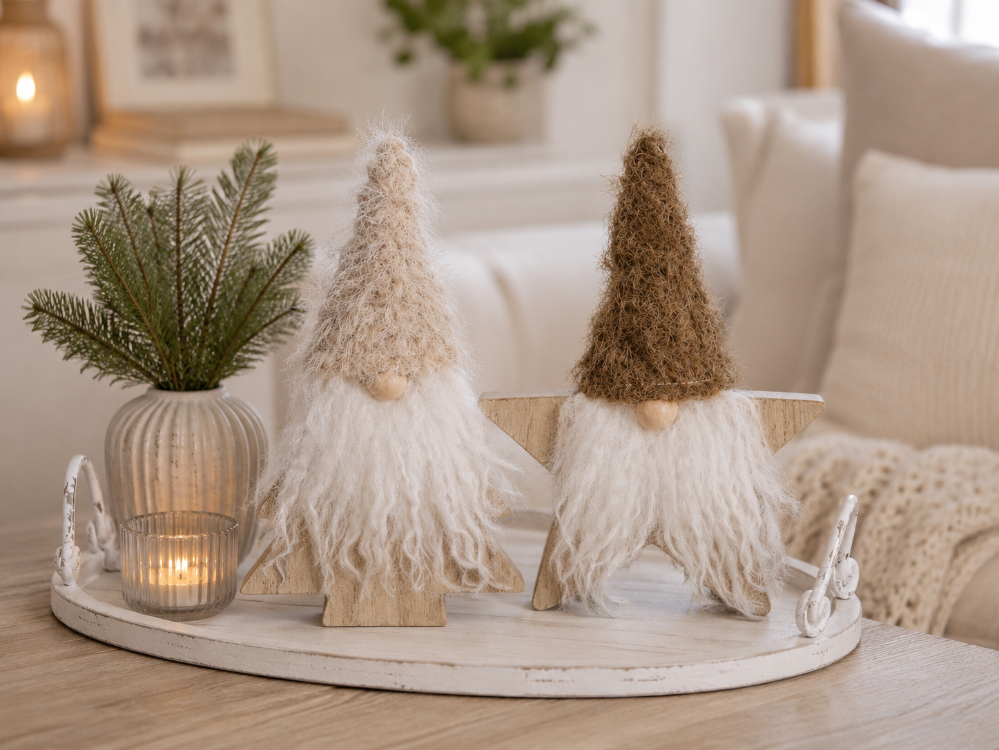 Wichtel Weihnachtswichtel Ø12x3,5cm H15cm Holz Pinie 2 Modelle sort. Baumwichtel+Sternwichtel Weihnachtsdeko natur/braun Herbst Weihnachten Skulptur Figur