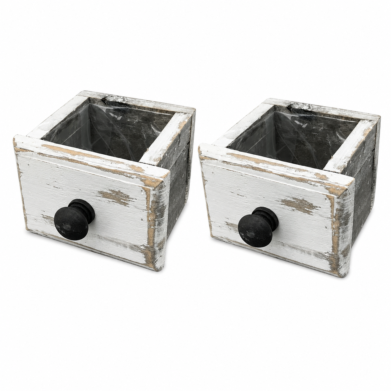 Schublade weiss Holz Shappy 2er Set Topf Ø18x14cm H13cm Pflanzkasten