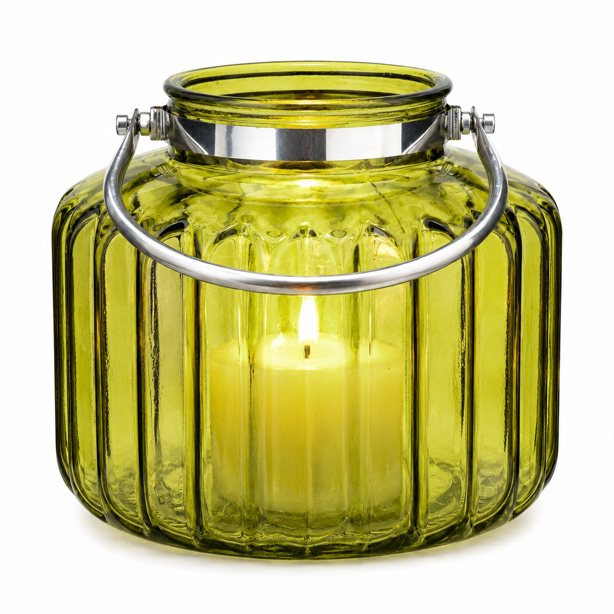 Glas-Windlicht mit Henkel, Grün, Ø 27 cm x H 22 cm Dekorative Laterne für Garten, Terrasse, Balkon und Wohnbereich