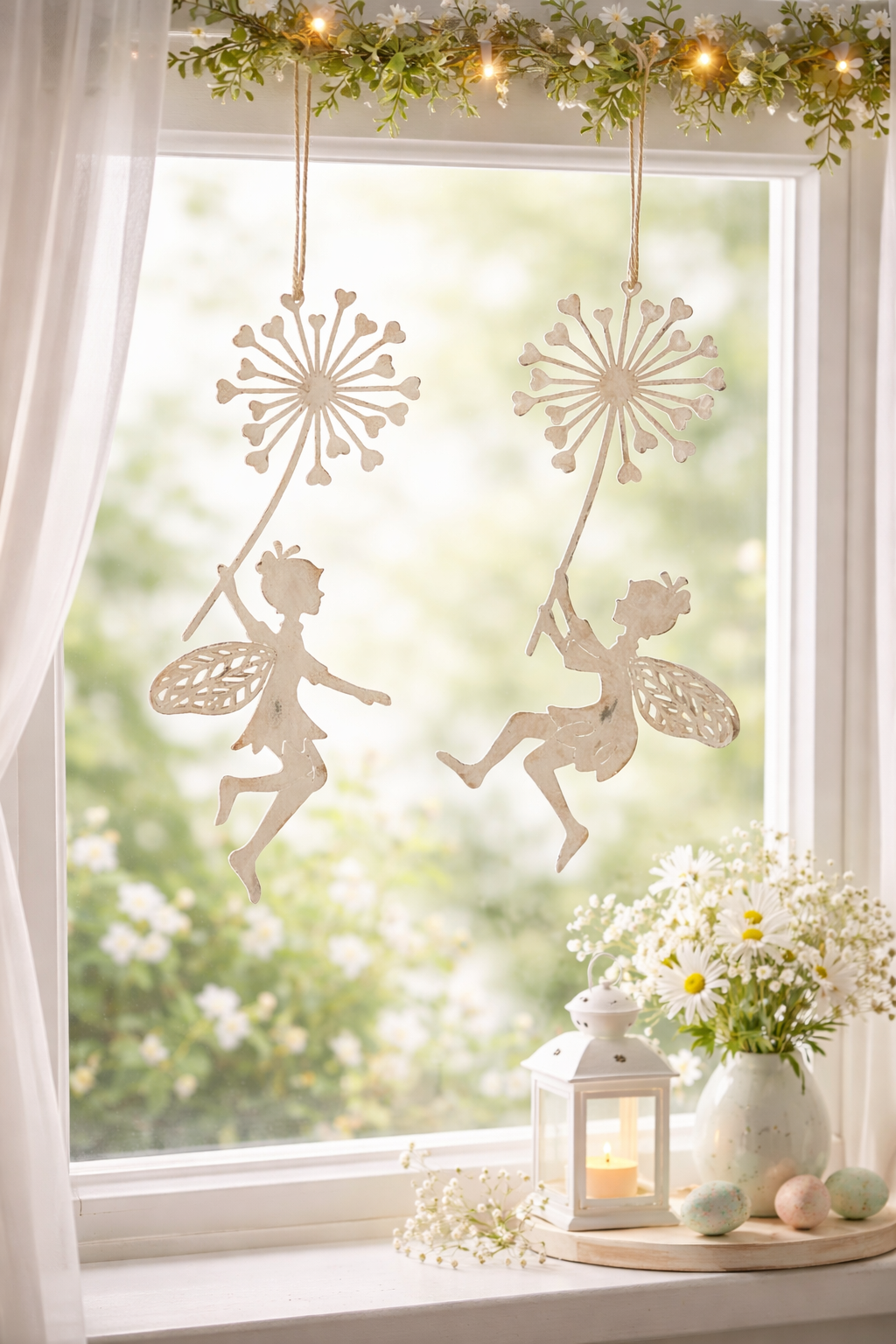 Elfe mit Pusteblume Metall 2erSet rosa Fensterhänger H27 cm
