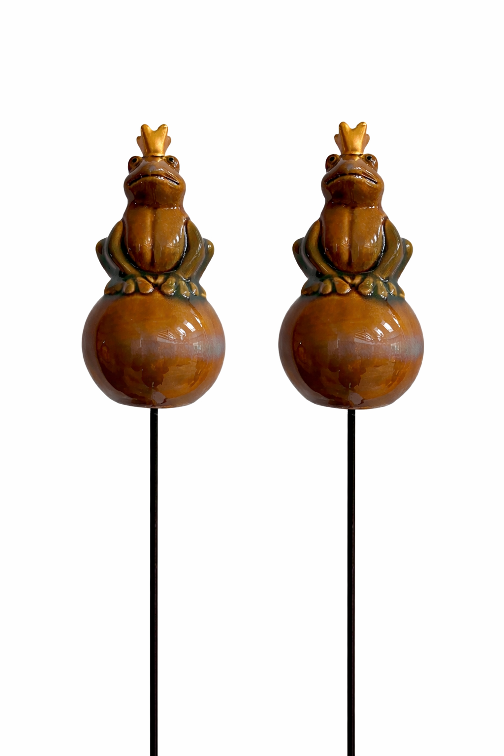 Frosch Keramik auf Kugel Braun-Grün 2erSet Gartenstecker mit Stab ca.60 cm Wetterfest Dekoration für Garten & Blumentopf Stecker