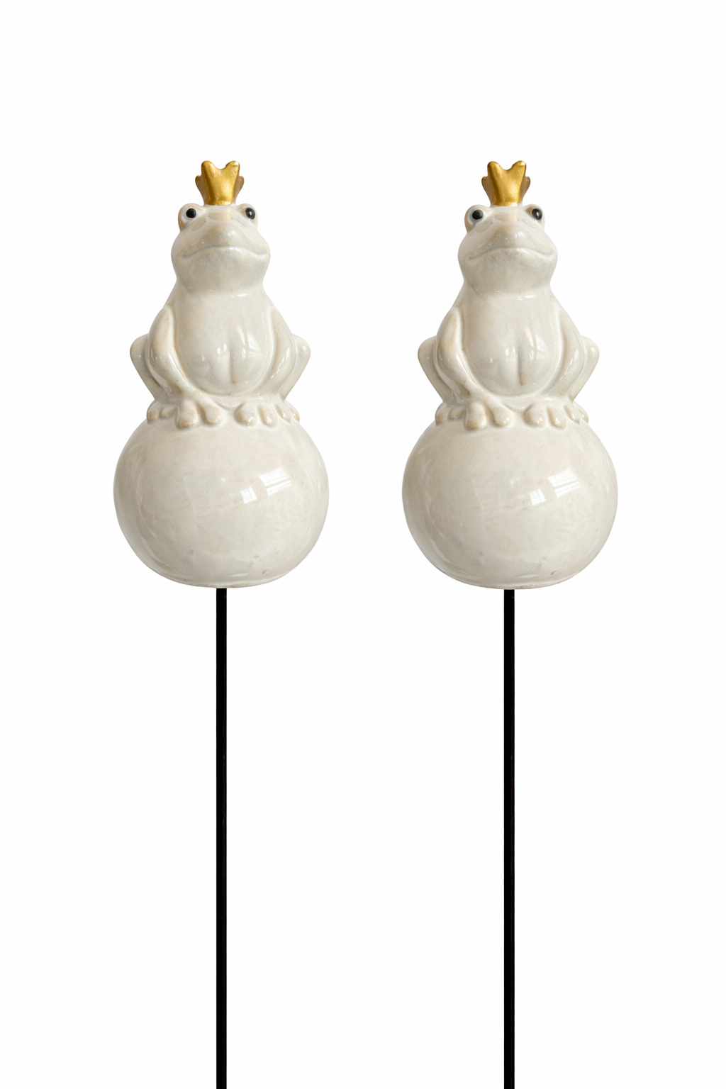 Frosch Keramik auf Kugel creme 2erSet Gartenstecker mit Stab ca.60 cm Wetterfest Dekoration für Garten & Blumentopf Stecker