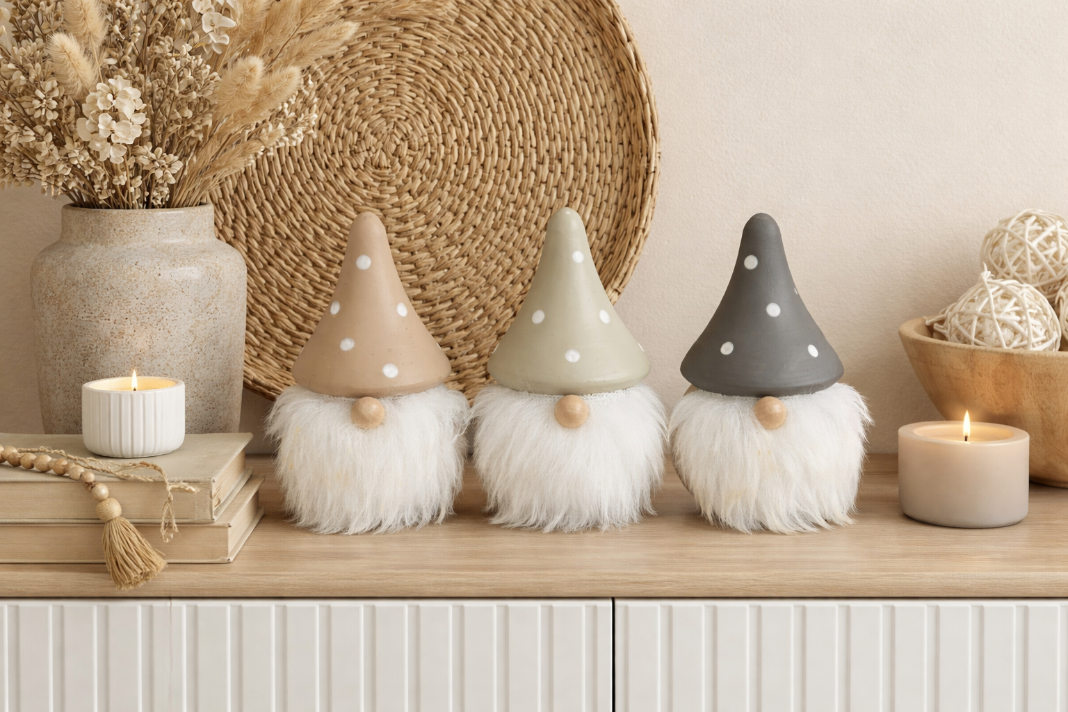 Wichtel Weihnachtswichtel Ø6cm H10cm Holz Pinie 3farbig sort. Weihnachtsdeko creme/natur/braun Herbst Weihnachten Skulptur Figur