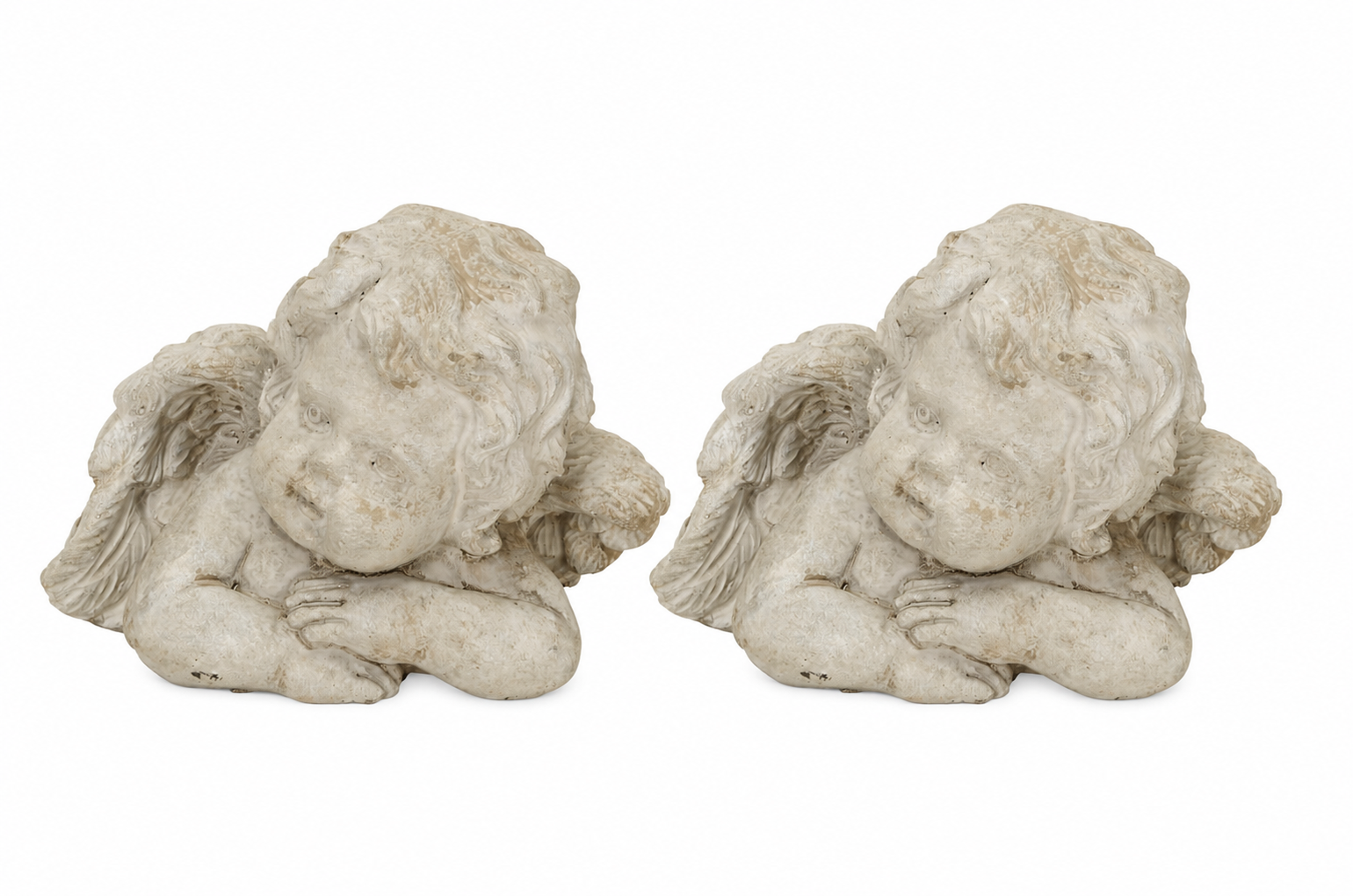 2x Engel Zement StoneArt creme Skulptur Ø13,5x10cm H10cm