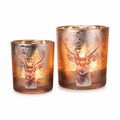 Glas Windlicht Hirsch Braun – 2er Set, dekorative Teelichthalter aus Glas, 7,5 × H 8 cm & 9 × H 10 cm, Weihnachts- & Winterdekoration