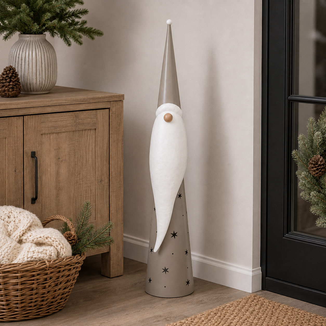 Santa Weihnachtsfigur in Grau Metall – 11 x 13 x 79 cm – Dekorative Weihnachtsdeko für Wohnbereich, Flur & Fensterbank