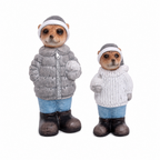 Erdmännchen Winter 2er-Set Figur Skulptur – Graue & Blaue Keramikfiguren, Winterdekoration, 7 × 16 cm & 9 × 20 cm