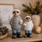 Erdmännchen Winter 2er-Set Figur Skulptur – Graue & Blaue Keramikfiguren, Winterdekoration, 7 × 16 cm & 9 × 20 cm