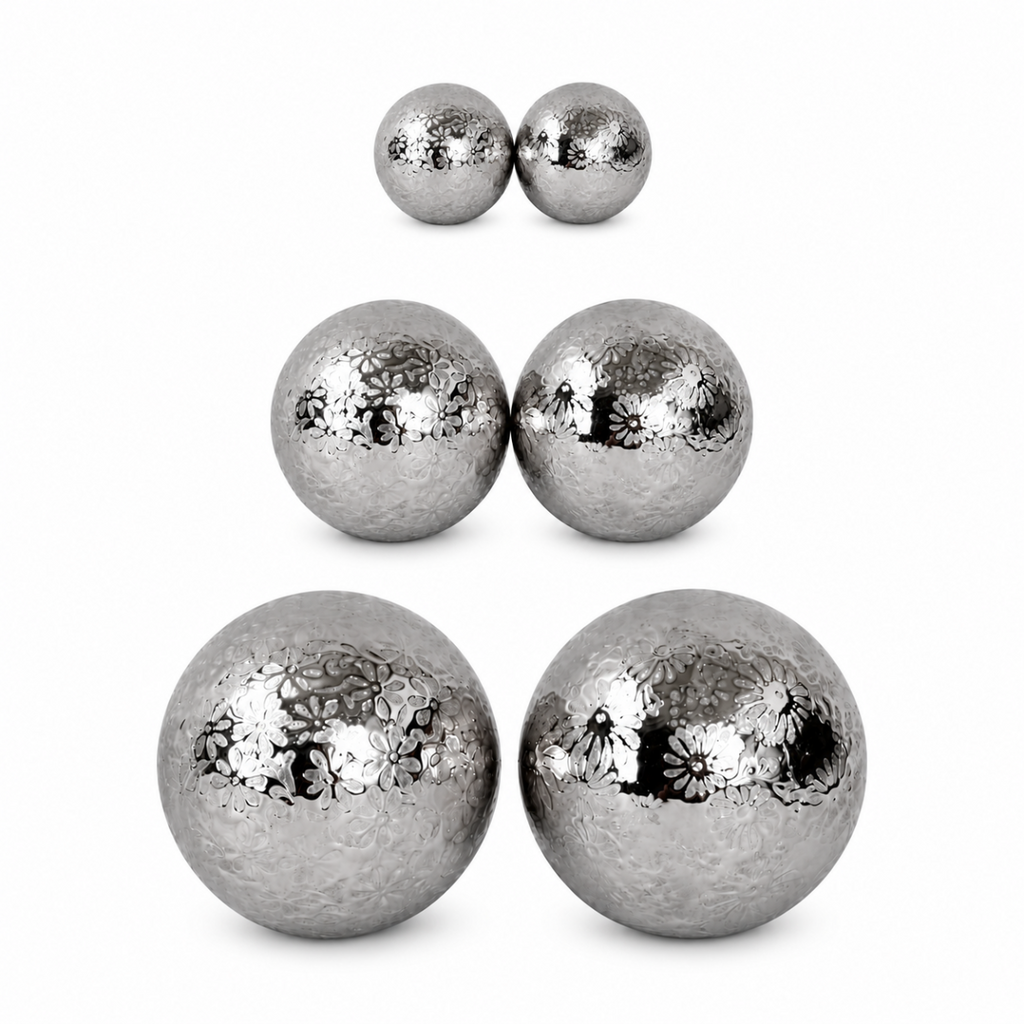 Schwimmkugel 2fach sort. silber Ø4cm/Ø6cm/Ø10cm Blüten Porzellan Gartendekoration Schwimmende Deko Kugeln für Teich, Brunnen & Wasserschalen Elegante Garten Deko 3Größen wählbar