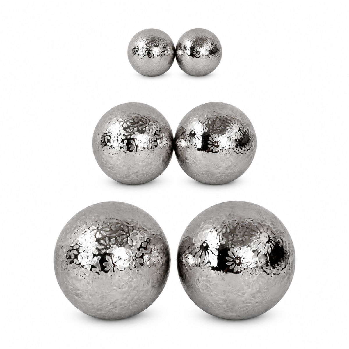 Schwimmkugel 2fach sort. silber Ø4cm/Ø6cm/Ø10cm Blüten Porzellan Gartendekoration Schwimmende Deko Kugeln für Teich, Brunnen & Wasserschalen Elegante Garten Deko 3Größen wählbar