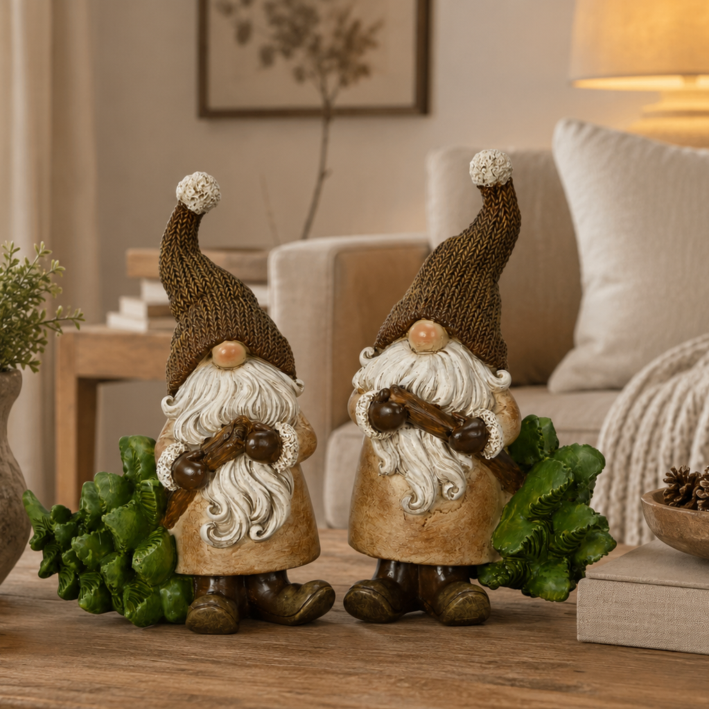 Wichtel mit Baum Weihnachtswichtel Ø16x11cm H19cm Polysresin 2fach sort. Weihnachtsdeko natur/grün Herbst Weihnachten Skulptur Figur