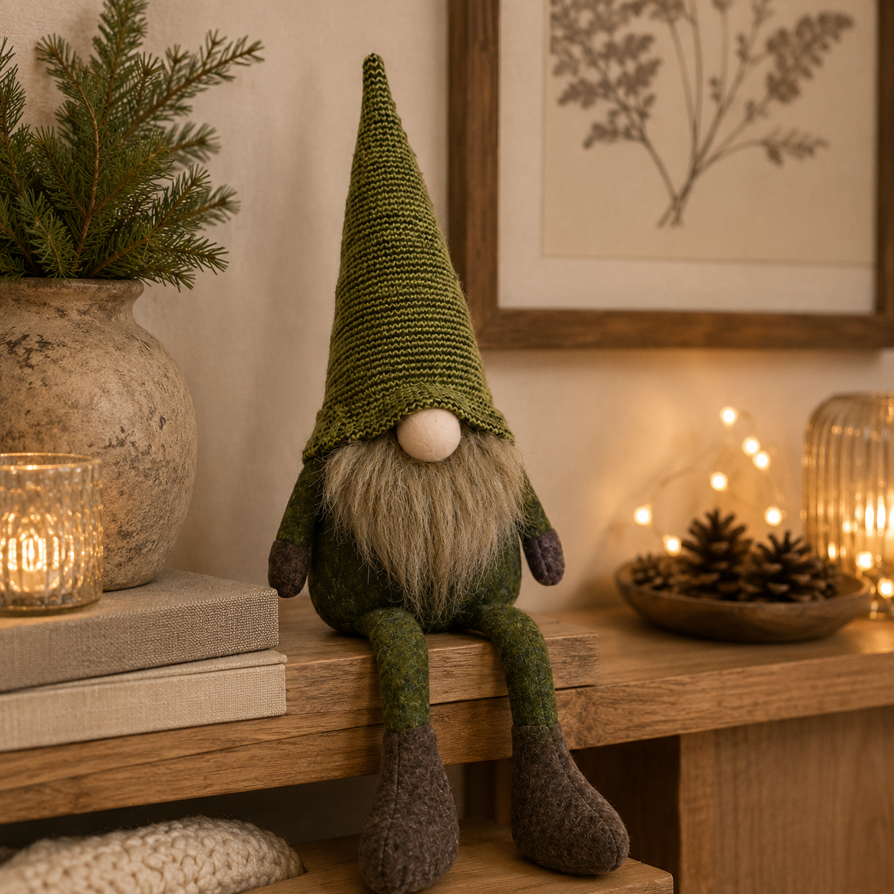 Wichtel Weihnachtswichtel Kantenhocker Stoff H29cm + H49cm grün Weihnachtsdeko Herbst Weihnachten Kantenhocker 2Größen wählbar