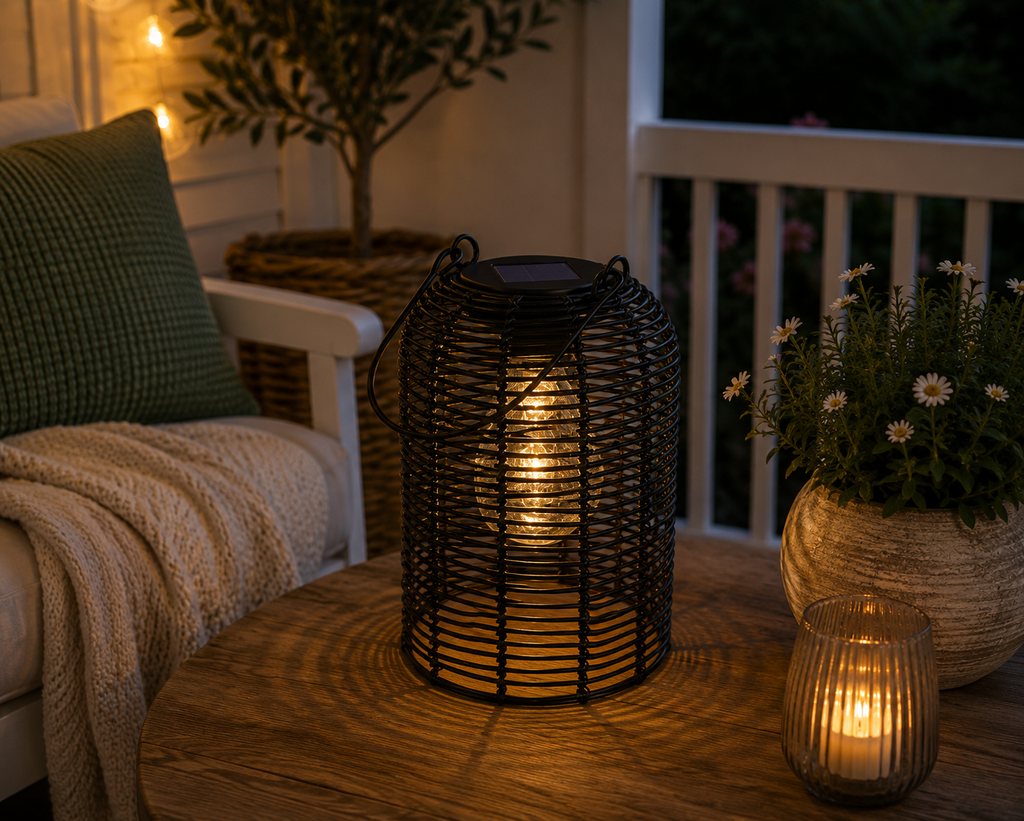 Solar Hängelampe Dara Black – LED Solarlaterne 15 x 9cm H20cm Warmweiß, IP44, dekorative Gartenleuchte zum Aufhängen für Balkon, Terrasse & Garten