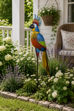 Lade das Bild in den Galerie-Viewer, Papagei Gartenstecker aus Metall Exotische Gartendekoration am Stab 15x30cm H158 cm Garten, Terrasse

