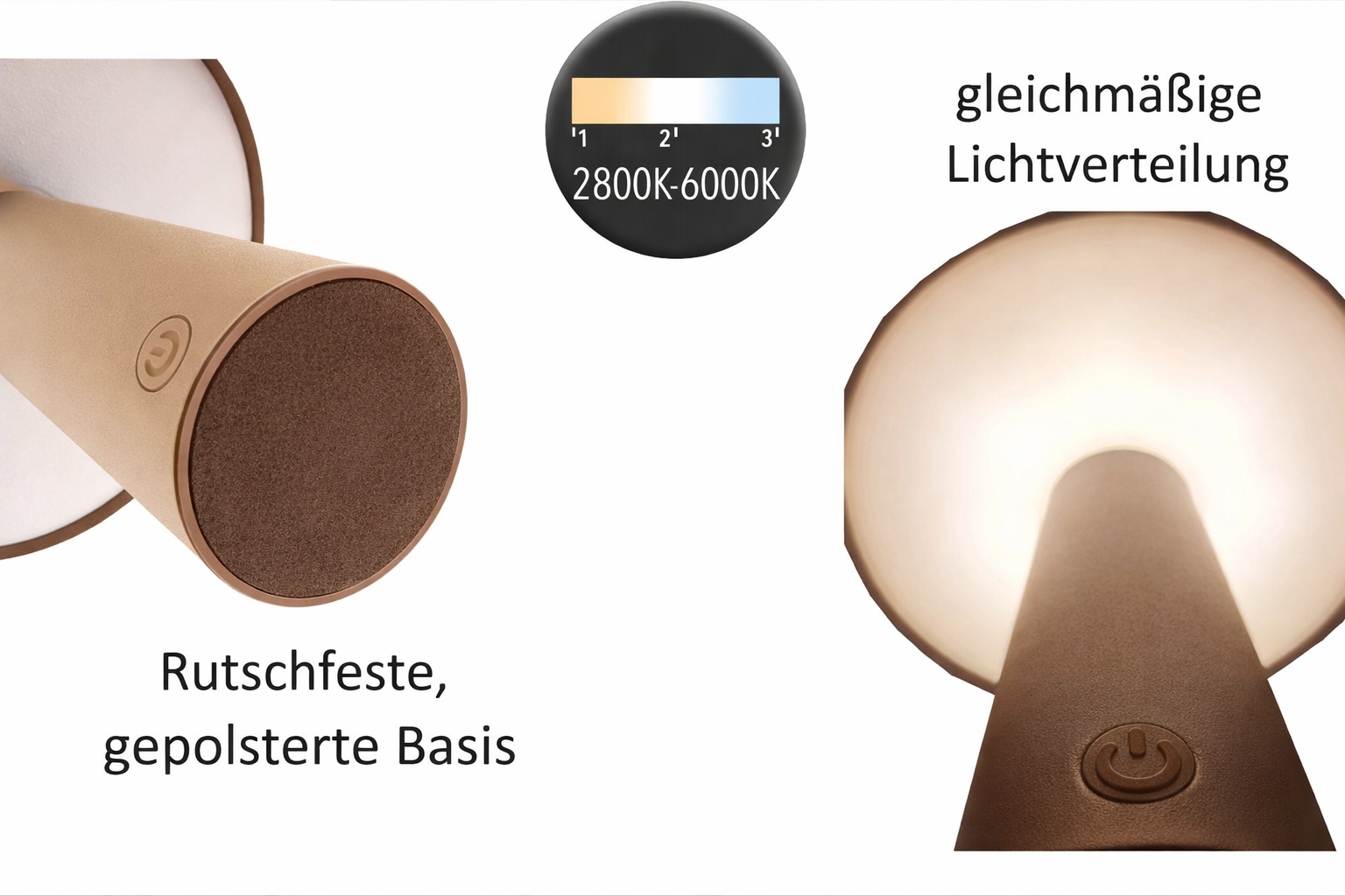 LED Tischlampe kabellos 15x21cm Matt Sand Touch-Dimmer 3 Lichtfarben (2800K–6000K) Akku Tischleuchte mit USB-Kabel 80cm Moderne LED Lampe für Wohnzimmer, Schlafzimmer & Terrasse