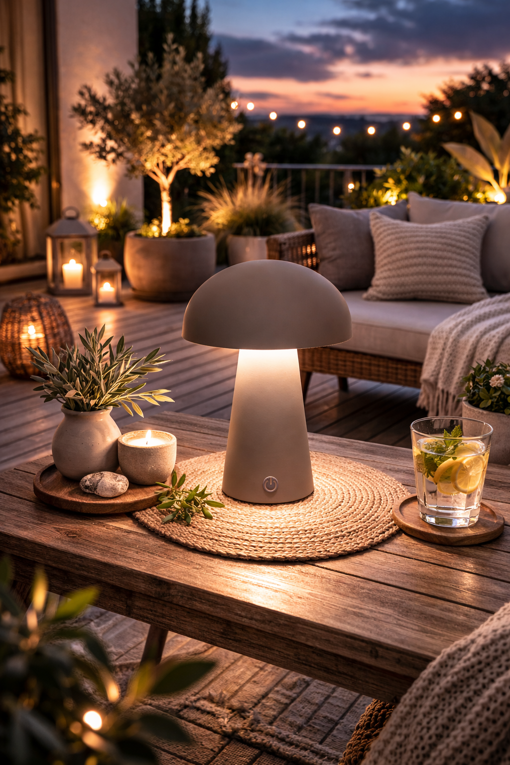 LED Tischlampe kabellos 15x21cm Matt Taupe Touch-Dimmer 3 Lichtfarben (2800K–6000K) Akku Tischleuchte mit USB-Kabel 80cm Moderne LED Lampe für Wohnzimmer, Schlafzimmer & Terrasse