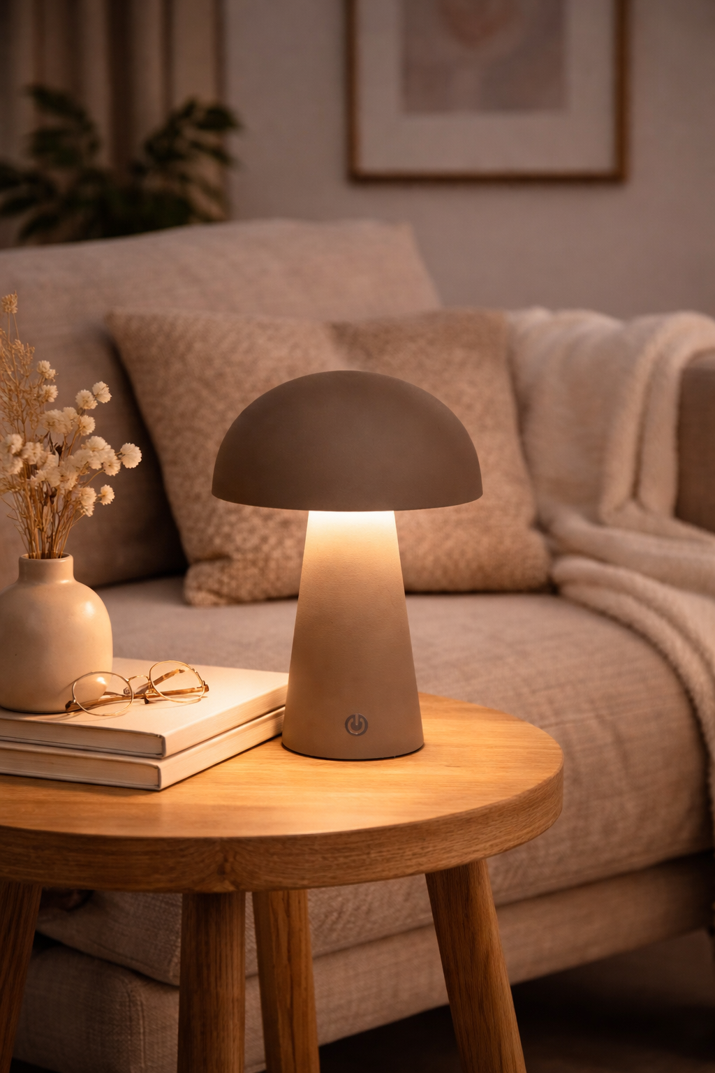 LED Tischlampe kabellos 15x21cm Matt Taupe Touch-Dimmer 3 Lichtfarben (2800K–6000K) Akku Tischleuchte mit USB-Kabel 80cm Moderne LED Lampe für Wohnzimmer, Schlafzimmer & Terrasse