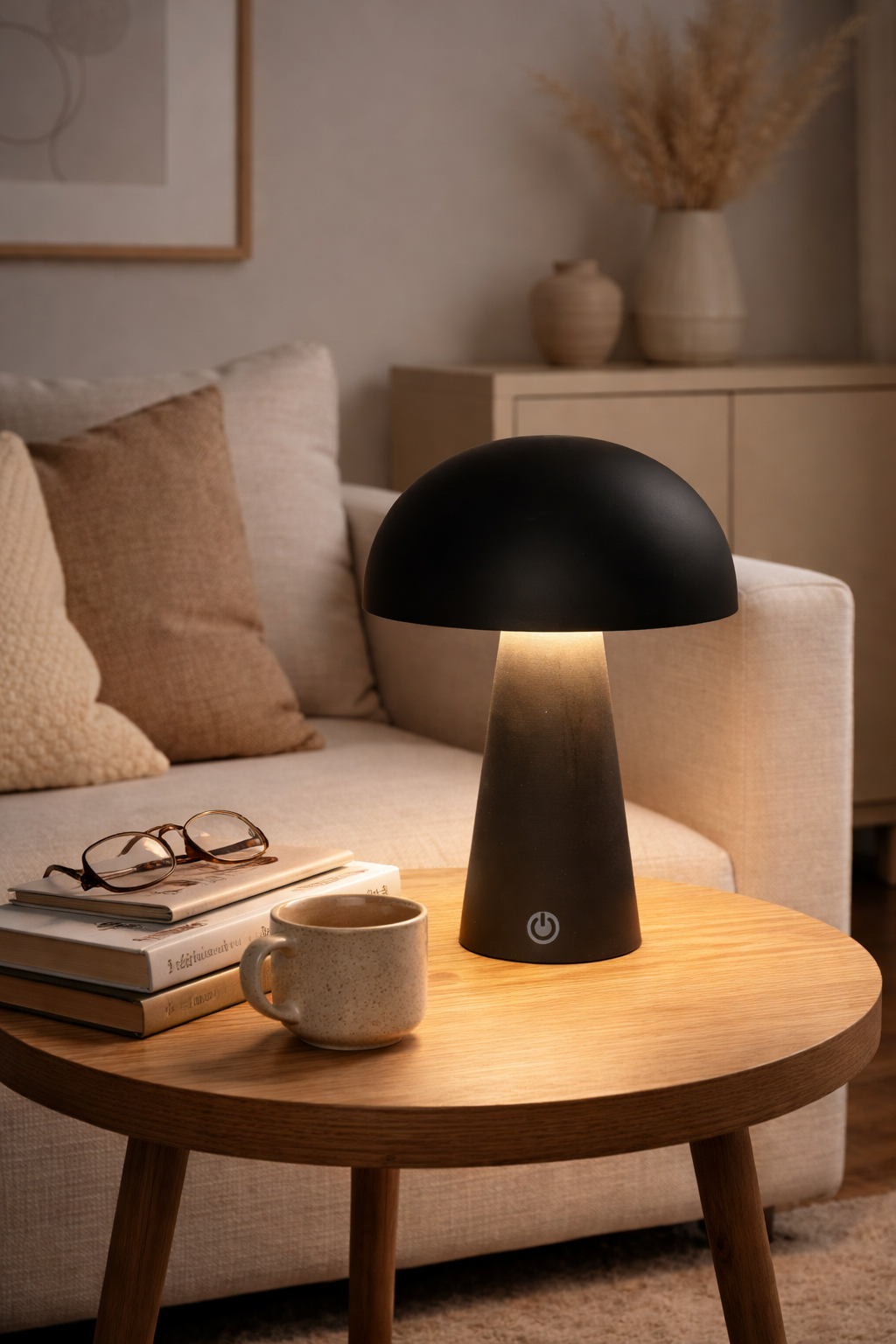 LED Tischlampe kabellos 15x21cm Matt Schwarz Touch-Dimmer 3 Lichtfarben (2800K–6000K) Akku Tischleuchte mit USB-Kabel 80cm Moderne LED Lampe für Wohnzimmer, Schlafzimmer & Terrasse