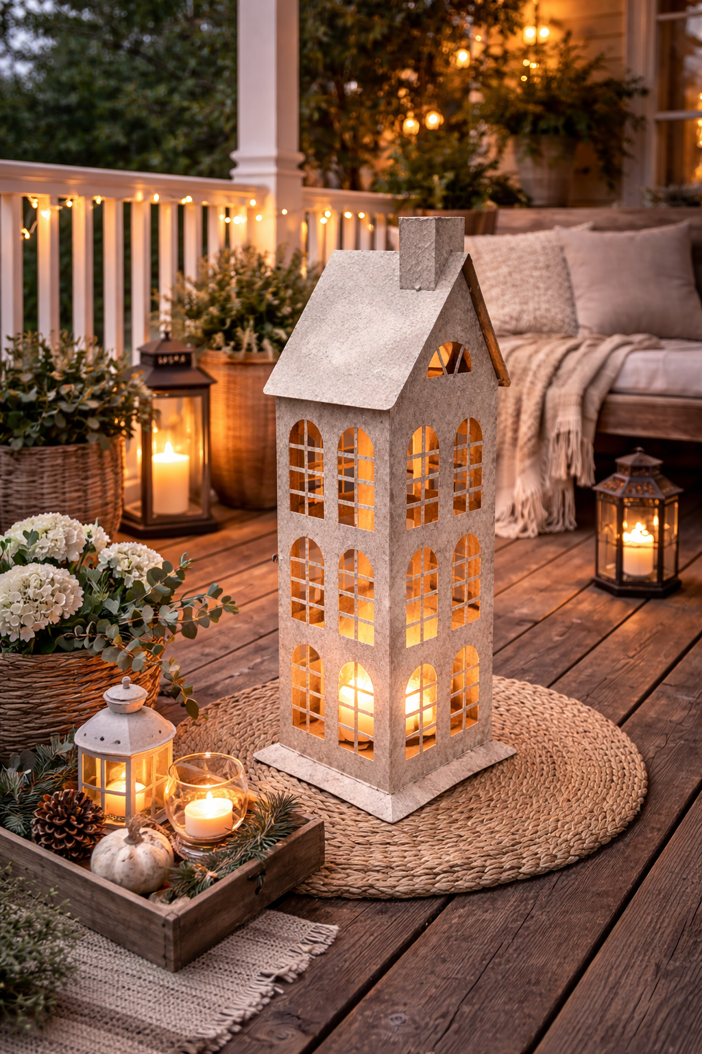 Haus Windlicht Laterne Metall natur-grau Gartenlaterne Deko-Laterne Landhaus Metalllaterne 18x12cm H60cm
