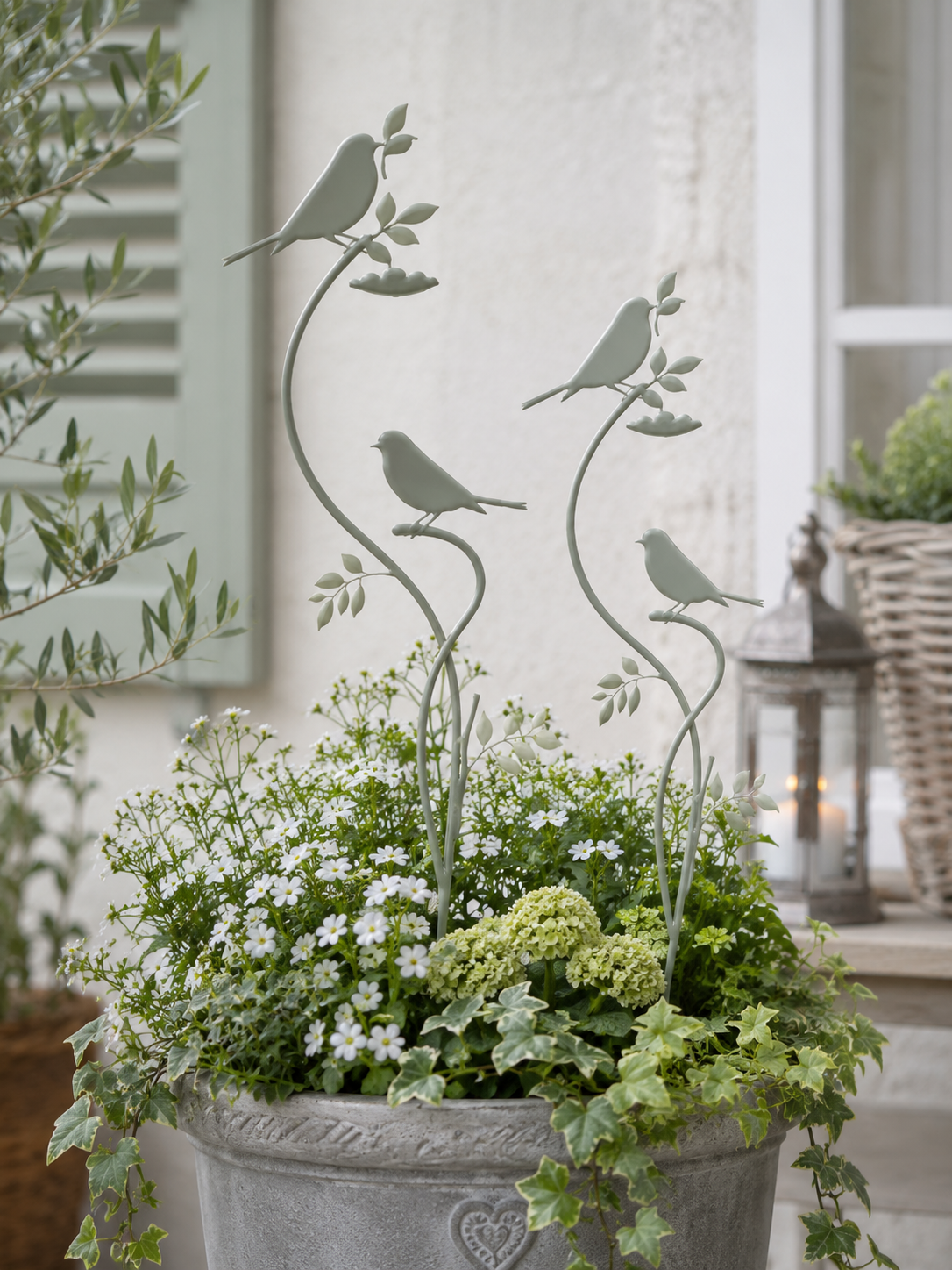 Gartenstecker Vogel 2er Set aus Metall mint Design Gartendeko am Stab Dekorativer Vogelstecker für Garten, Balkon und Blumentopf B18cm H80 cm