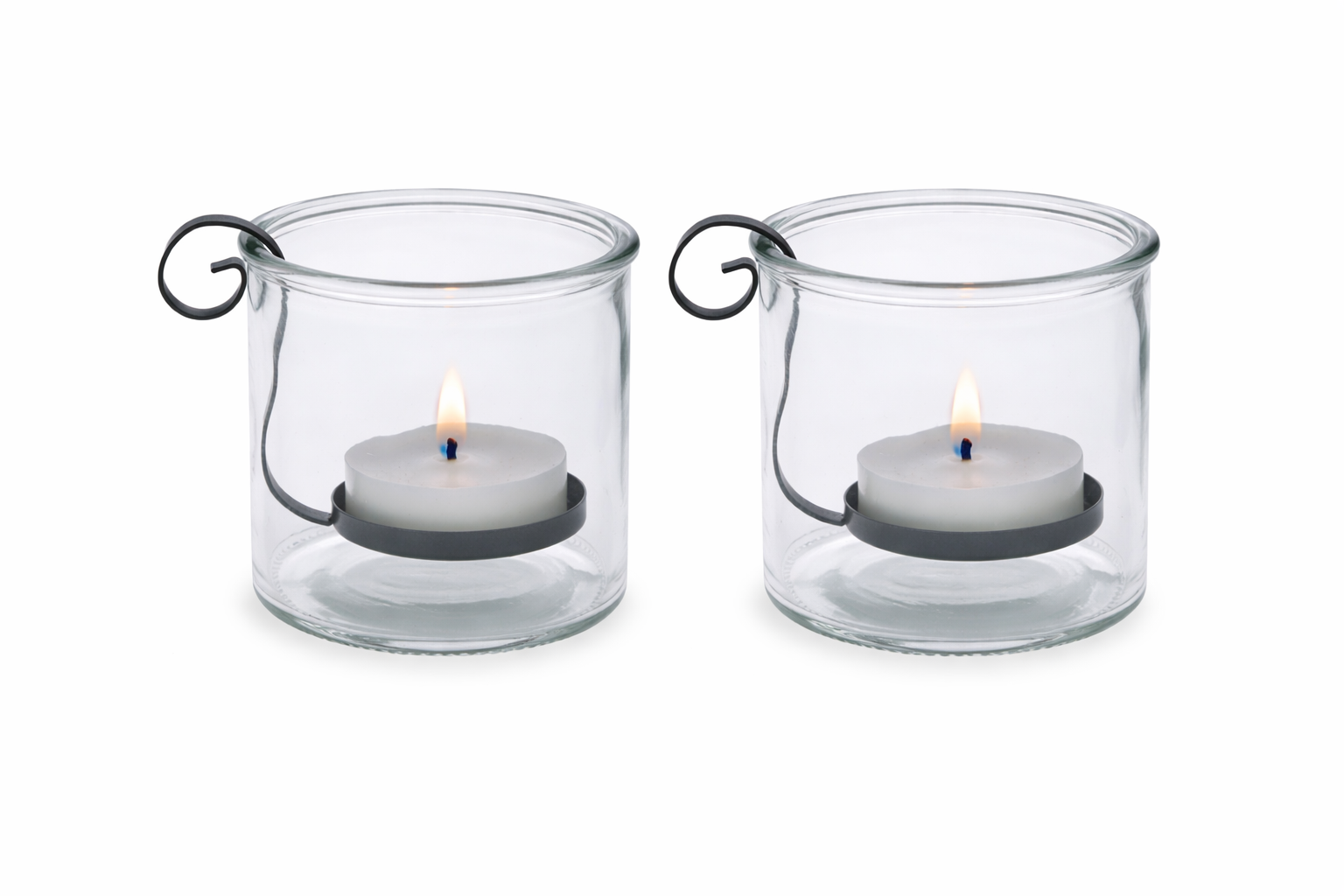 2x Windlicht Deko Kerzenhalter H10cm + H12cm Teelichthalter Glas mit herausnehmbarer Halterung aus Eisen für Teelicht 2Größen wählbar
