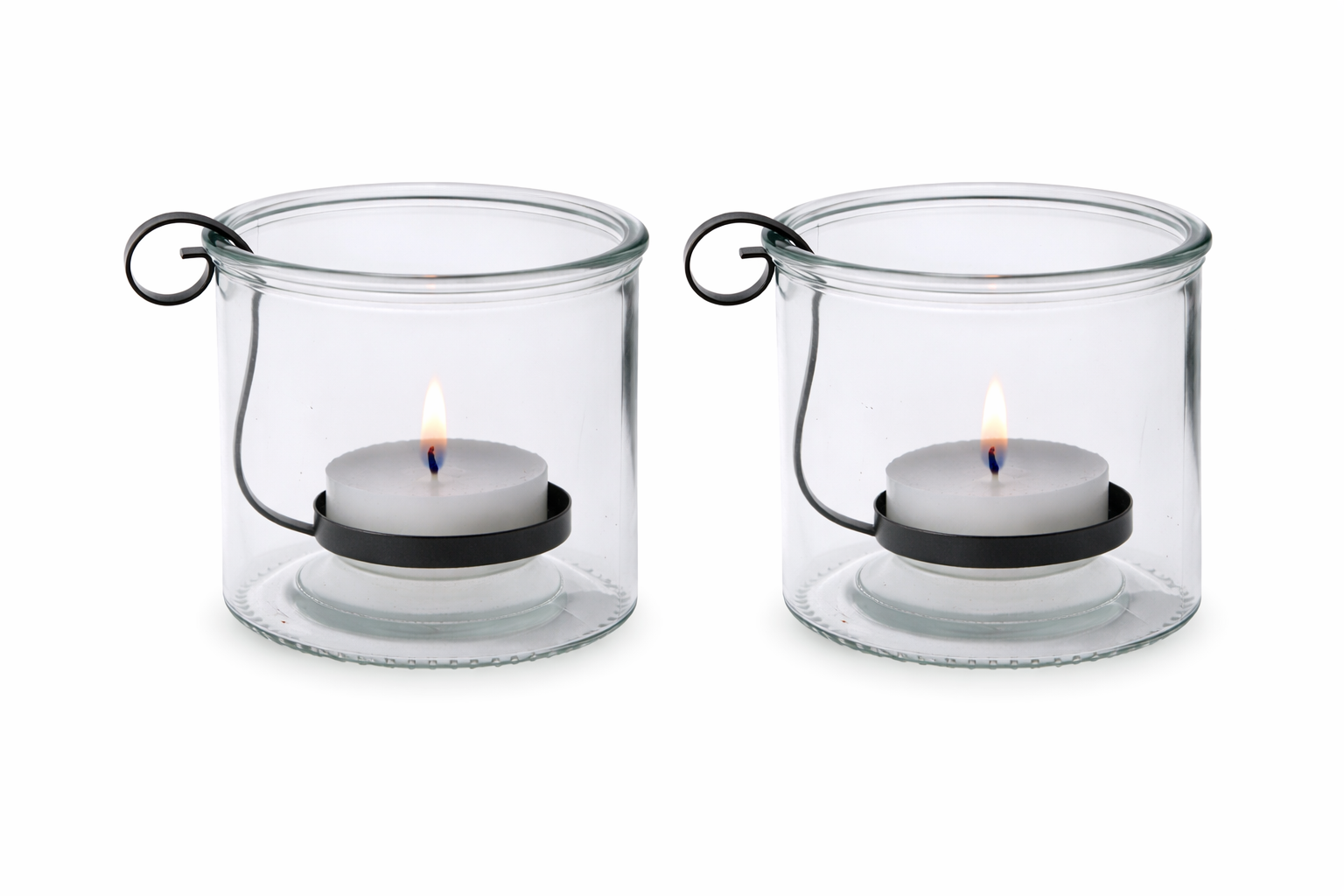 2x Windlicht Deko Kerzenhalter H10cm + H12cm Teelichthalter Glas mit herausnehmbarer Halterung aus Eisen für Teelicht 2Größen wählbar