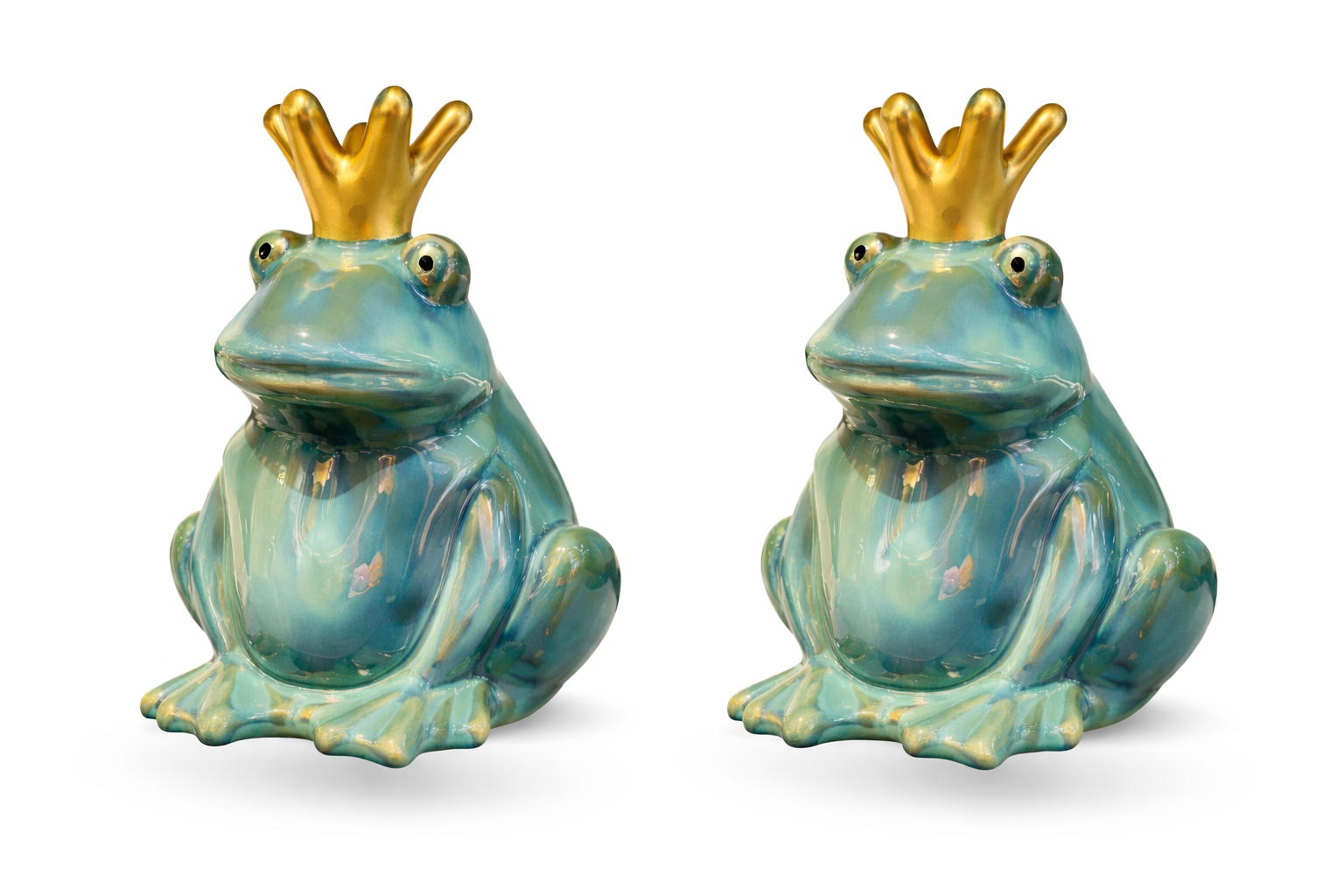 Frosch Keramik mit Krone grün 2er Set Dekofiguren 8,5 × H11,5 cm Gartenfigur Froschkönig Figuren für Wohn- & Gartendeko