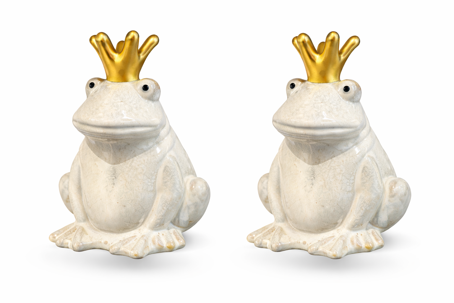 Frosch Keramik mit Krone creme 2er Set Dekofiguren 8,5 × H11,5 cm Gartenfigur Froschkönig Figuren für Wohn- & Gartendeko