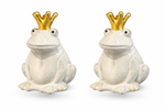 Lade das Bild in den Galerie-Viewer, Frosch Keramik mit Krone creme 2er Set Dekofiguren 8,5 × H11,5 cm Gartenfigur Froschkönig Figuren für Wohn- &amp; Gartendeko
