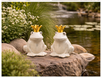 Lade das Bild in den Galerie-Viewer, Frosch Keramik mit Krone creme 2er Set Dekofiguren 8,5 × H11,5 cm Gartenfigur Froschkönig Figuren für Wohn- &amp; Gartendeko

