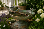 Lade das Bild in den Galerie-Viewer, Vogelbad Vogeltränke Gartendeko Schale auf Fuß Ø26x29cm H16cm grün antik Futterstelle Garten Wasserstelle
