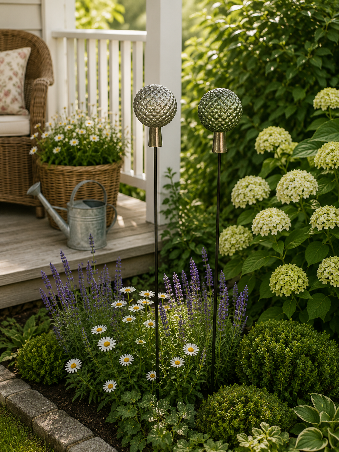 Gartenstecker Glaskugel grün Ø12cm +15cm Dekorative Kugel aus besprühtem Glas mit Metallstab 115cm Stecker 2-farbig sortiert für Garten, Beet & Pflanzkübel 2Größen wählbar