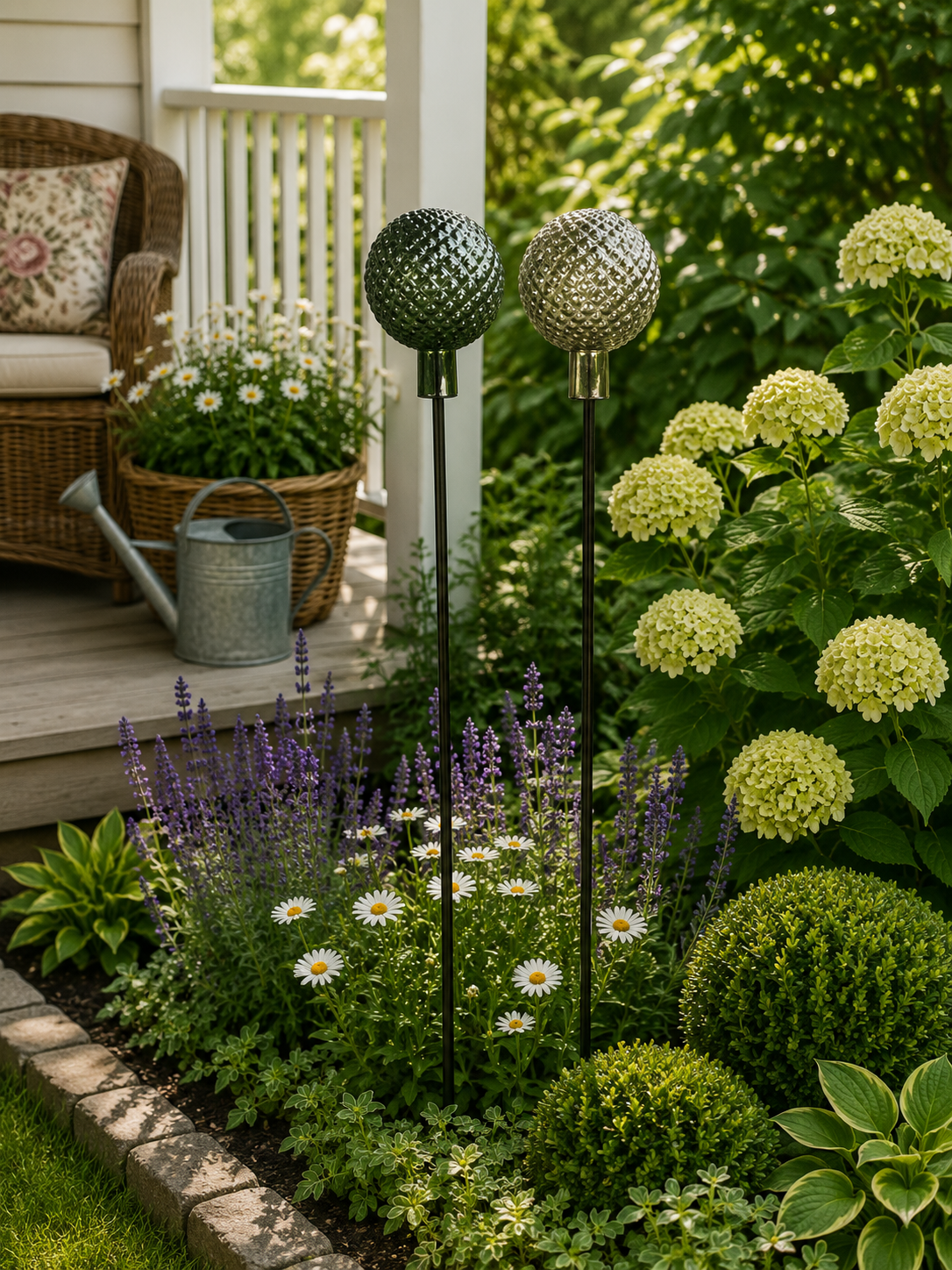 Gartenstecker Glaskugel grün Ø12cm +15cm Dekorative Kugel aus besprühtem Glas mit Metallstab 115cm Stecker 2-farbig sortiert für Garten, Beet & Pflanzkübel 2Größen wählbar