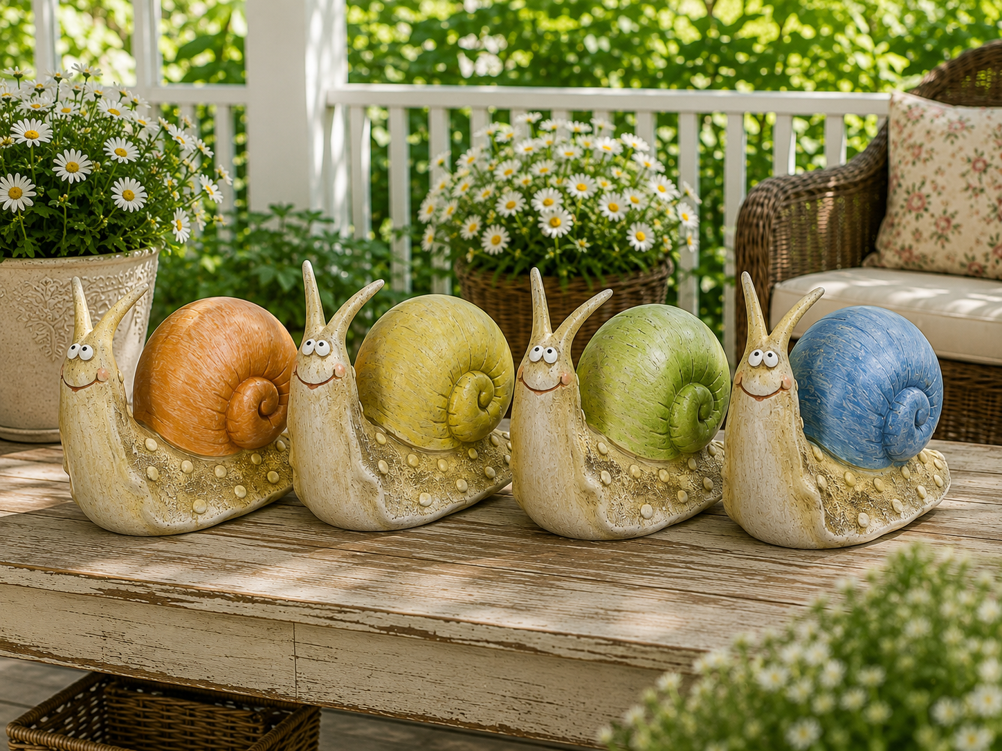 Schnecke Gartenfigur 4-fach sortiert Dekorative Mini-Schnecke aus Polyresin für Garten, Beet, Balkon & Pflanzgefäße H7cm +13cm 2Größen wählbar