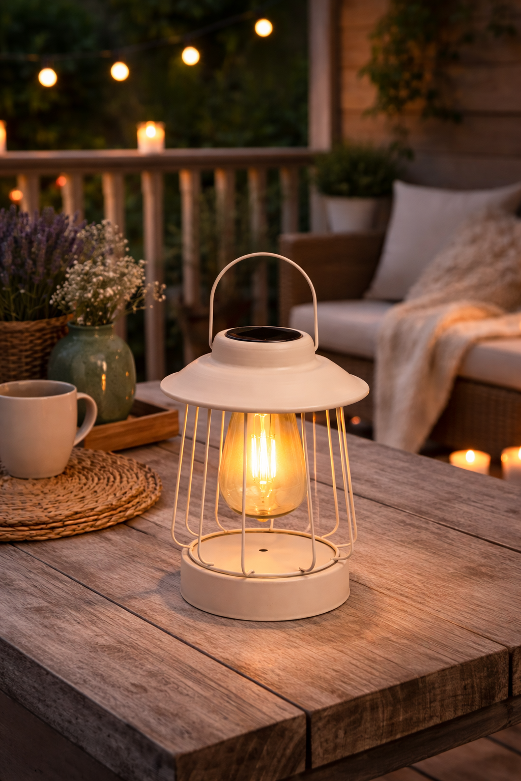 Solar Laterne Tischlampe LED 16x H19cm matt Sand Metall Outdoor & Indoor Warmweißes Licht – Kabellos & Wetterfest