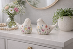 Lade das Bild in den Galerie-Viewer, Vogel Frühling 2erSet Figur weiß-bunt Blumenmuster H7,5cm + H10cm Keramik Skulptur Landhaus
