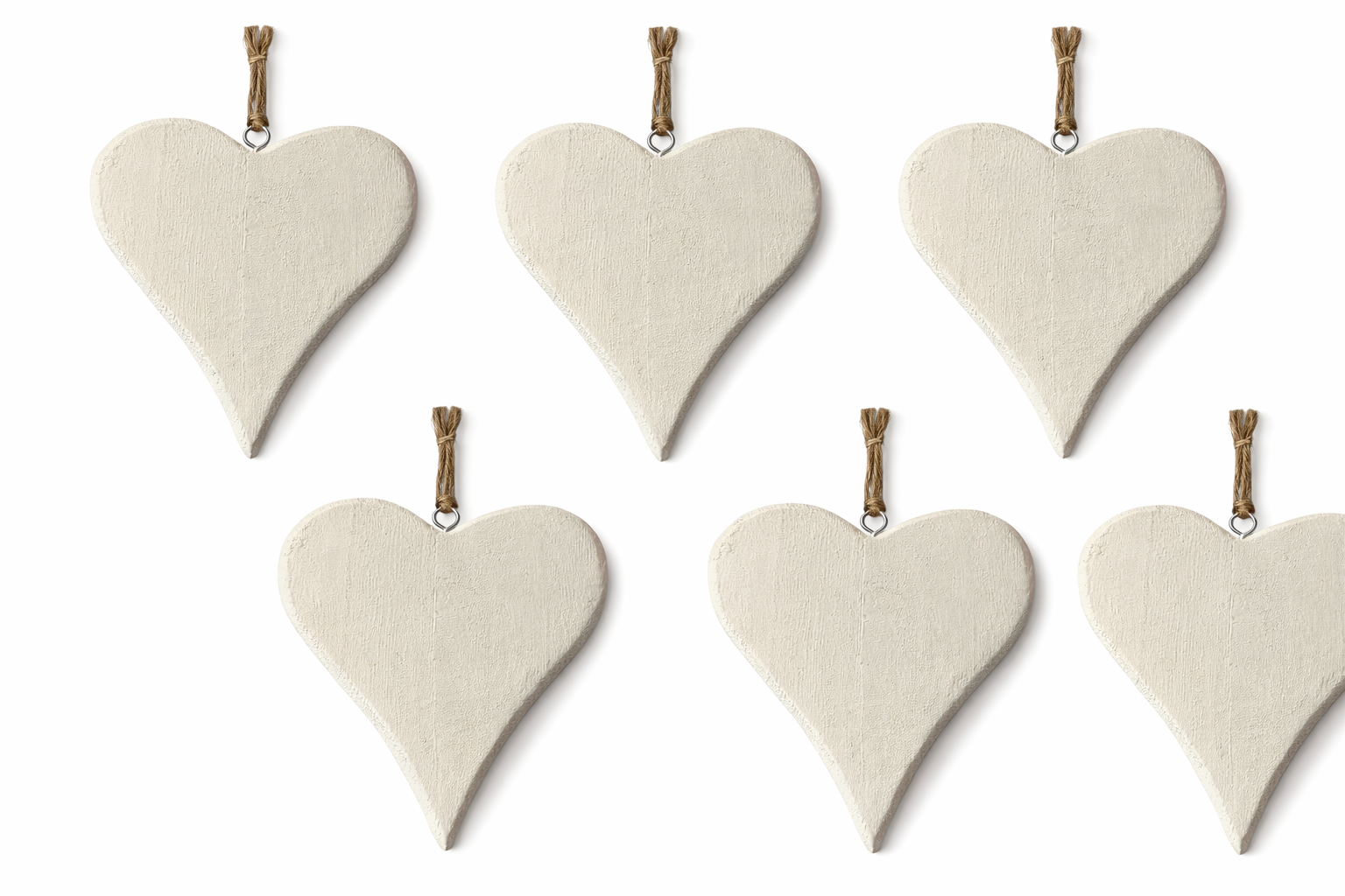 Holzherz weiß – 6er Set – ca. 15 cm – Dekorative Herzen zum Hängen – Landhaus & Hochzeitsdeko Fensterhänger