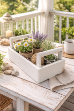 Lade das Bild in den Galerie-Viewer, Holz-Pflanzkasten weiß – 26 × 16 cm – Höhe 8 cm – Mit Folie ausgelegt – Dekorativer Kräuter- &amp; Blumenpflanzkasten
