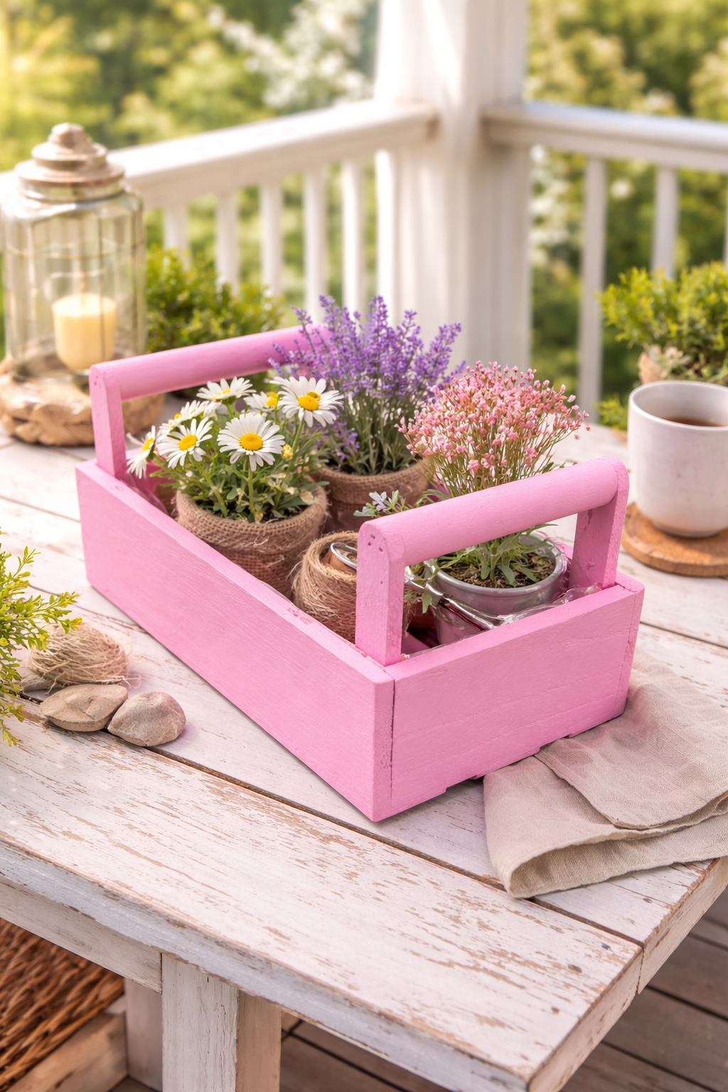 Holz Pflanzkasten pink 26 × 16 cm Höhe 8 cm mit Folie ausgelegt Dekorativer Kräuter- & Blumenpflanzkasten