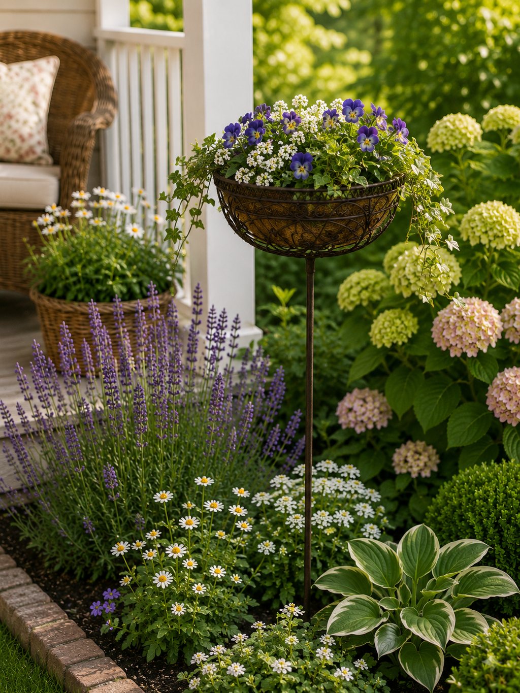 Korb am Stab Pflanzkorb Metall Ø30cm H116cm braun rostfarbend Pflanzschale Shabby Gartendeko Pflanztopf Rankstab
